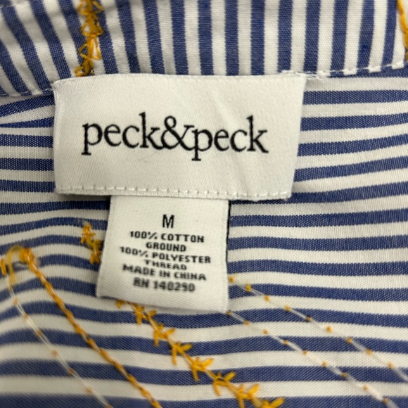 Peck & Peck Woman’s Top, Blue White Striped Floral embroidery, button up. - Picture 5 of 6